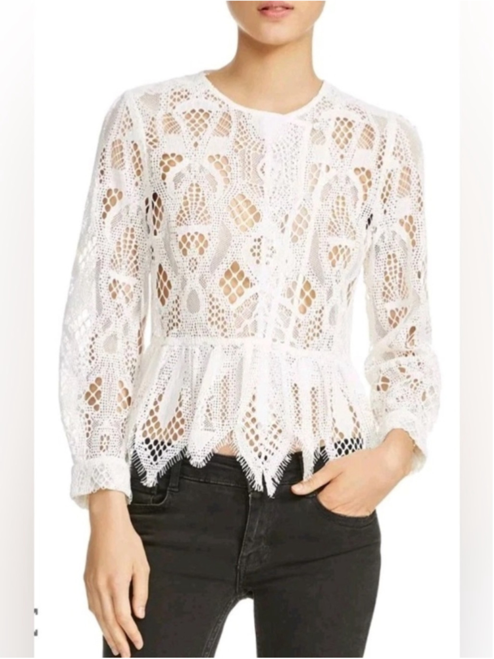 Maje White Crochet Peplum Lace Blouse Size 1 Or Small